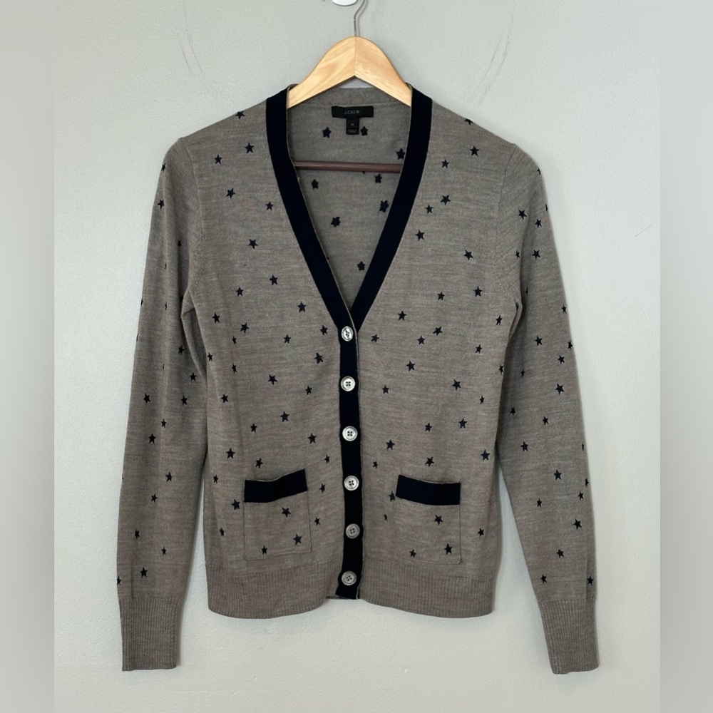 J. Crew Gray Cardigan with Navy Stars. Women’s Medium